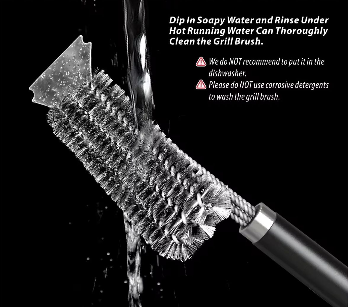 3-in-1 BBQ Grill Brush Scraper, Stainless Steel Wire, Premium Grill Cleaning Tool