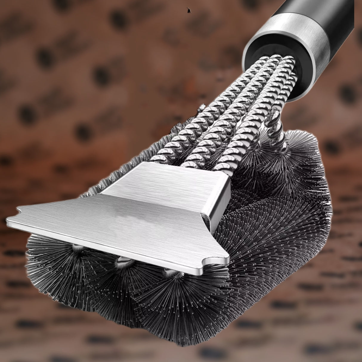 3-in-1 BBQ Grill Brush Scraper, Stainless Steel Wire, Premium Grill Cleaning Tool